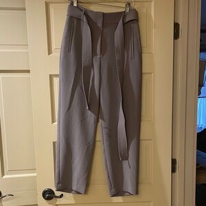 Aritzia Wilfred Stylish Gray High-Waisted Trousers with tie belt .